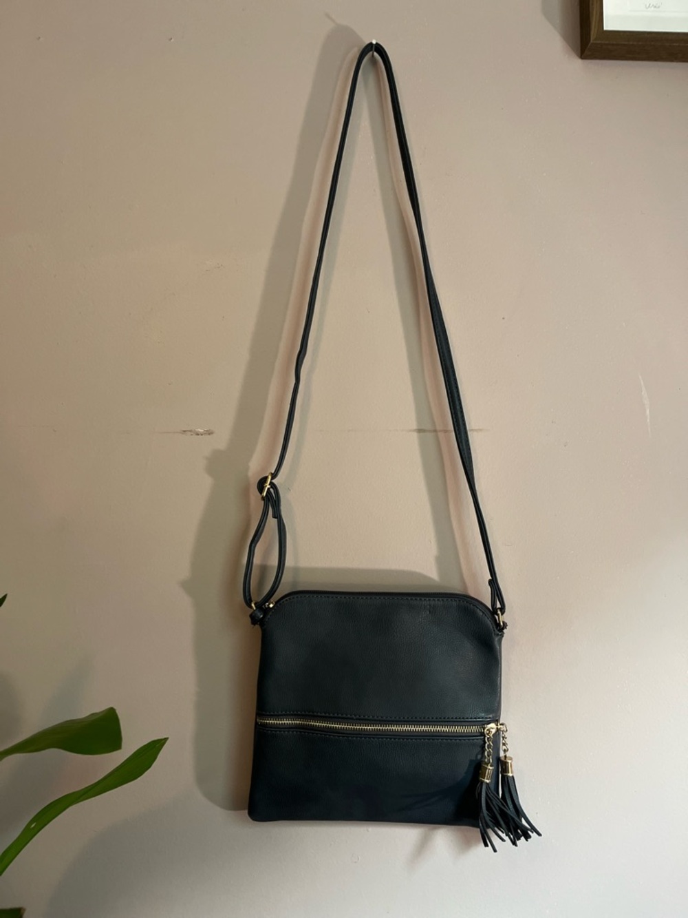Blue/Grey Crossbody Bag with Tassel Accent